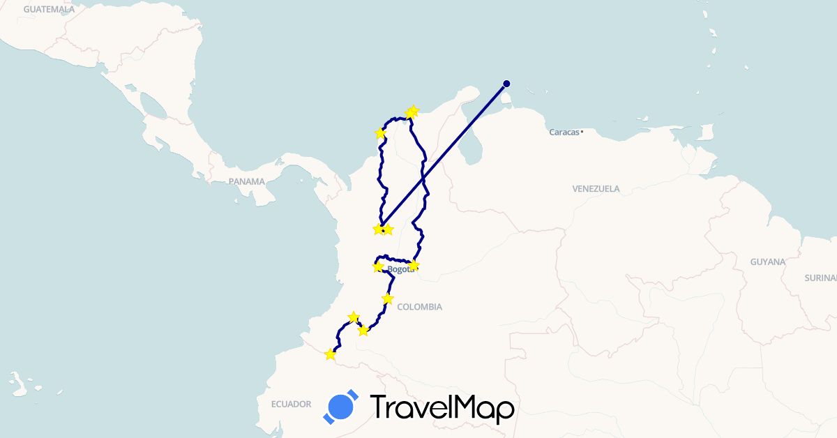 TravelMap itinerary: driving in Aruba, Colombia (North America, South America)